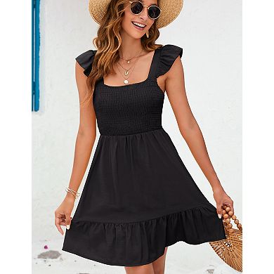 Women's Sheer Ruffle Sleeve Midi Dress with Back Tie