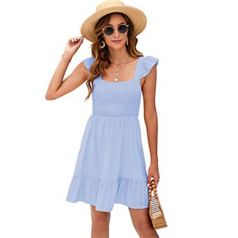Women's Sheer Ruffle Sleeve Midi Dress with Back Tie