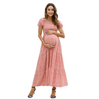Women's Short Sleeve A Line Casual Maxi Dress Photography Dress for Babyshower