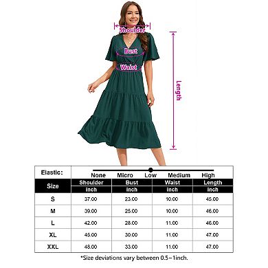 Women's Summer Dress V Neck Casual A Line Tiered Work Knee Length Dresses