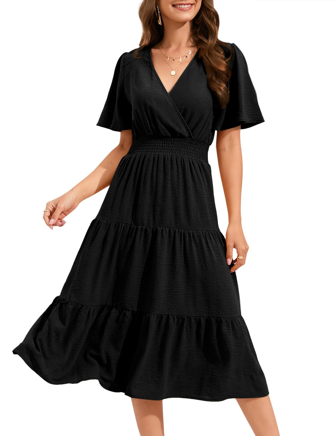 Женские платья Summer Dress V Neck Casual A Line Tiered Work Knee Length Dresses