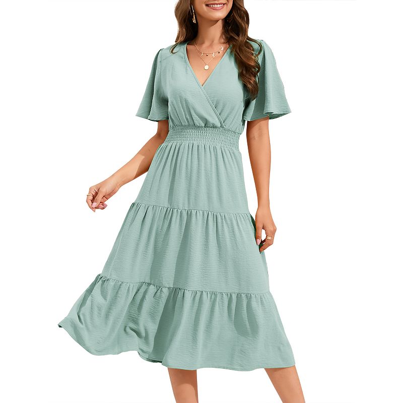 knee length dresses for summer Women's Dress V Neck Casual A Line Tiered Work simple knee length summer casual dress