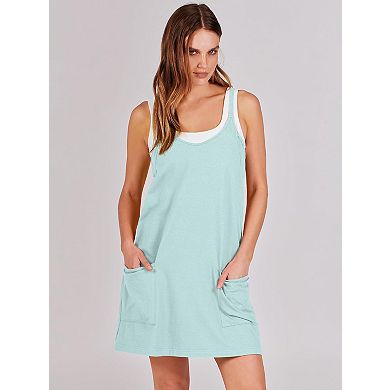 Womens Sleeveless Mini Dress V Neck Athletic Short Dress with Pockets