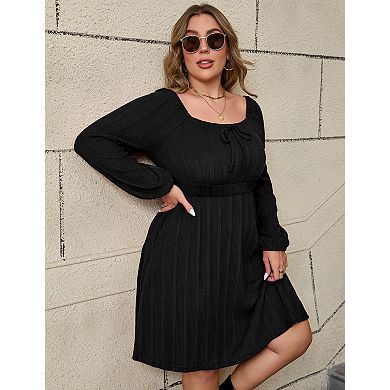 Womens Plus Size Dresses Long Sleeve Tie Front Dress