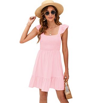 Women's Sheer Ruffle Sleeve Midi Dress with Back Tie