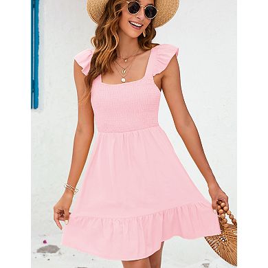 Women's Sheer Ruffle Sleeve Midi Dress with Back Tie