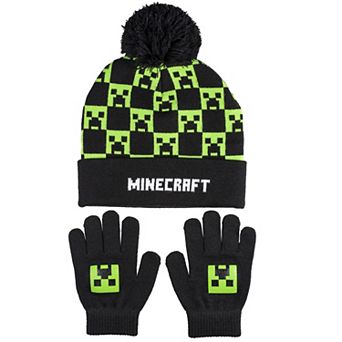 Boys Minecraft Creeper 2 pc Winter Beanie & Gloves Set