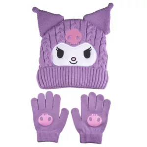 Girls Kuromi 2-Piece Winter Beanie & Gloves Set