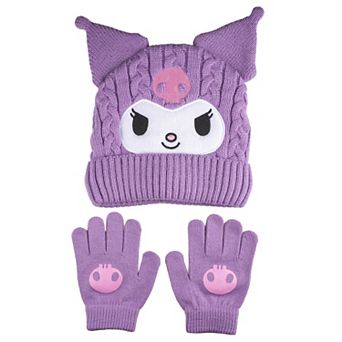 Girls Kuromi 2 pc Winter Beanie & Gloves Set