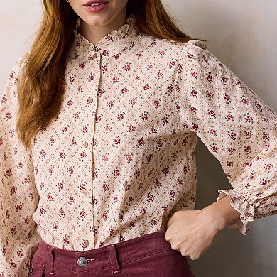 Petite LC Lauren Conrad Long Sleeve Mockneck Blouse