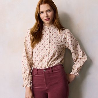 Petite LC Lauren Conrad Long Sleeve Mockneck Blouse