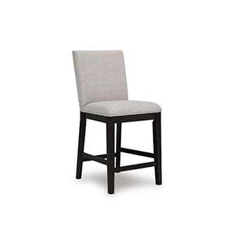 Nea Counter Stool Chair Set of 2, Gray Polyester, Dark Brown Wood Frame