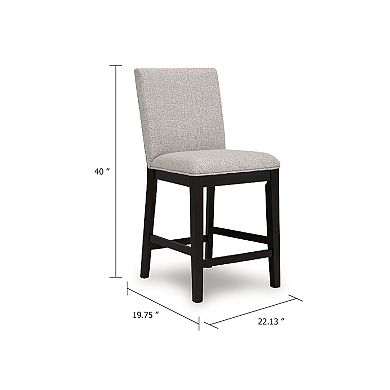 Nea Counter Stool Chair Set of 2, Gray Polyester, Dark Brown Wood Frame