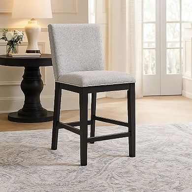 Nea Counter Stool Chair Set of 2, Gray Polyester, Dark Brown Wood Frame