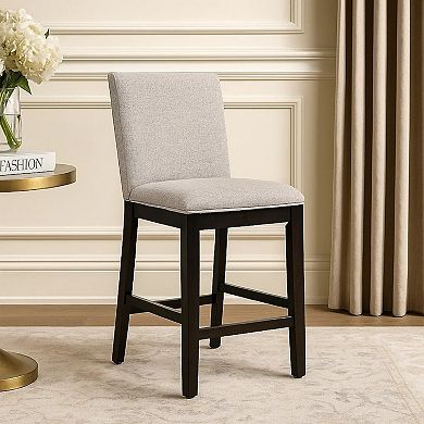 Nea Counter Stool Chair Set of 2, Gray Polyester, Dark Brown Wood Frame