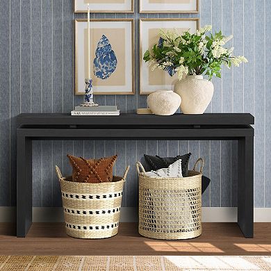 Merax Farmhouse Console Table Antique Natural Double Board Design