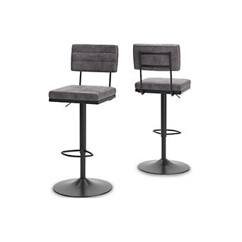 Mya Swivel Barstool Set of 2, Gray Faux Leather, 22-31 Adjustable Height
