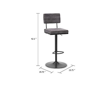 Mya Swivel Barstool Set of 2, Gray Faux Leather, 22-31 Adjustable Height
