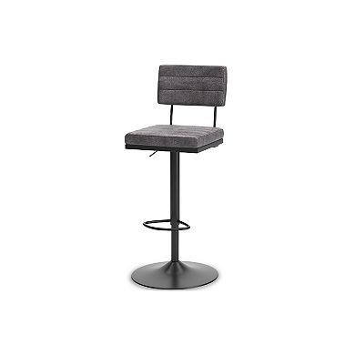 Mya Swivel Barstool Set of 2, Gray Faux Leather, 22-31 Adjustable Height