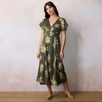 Petite LC Lauren Conrad Tulip Sleeve Godet Tea Length Dress