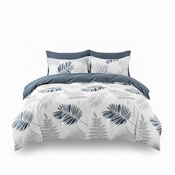 Soft Cotton Duvet Cover Set, 3 pc with Leaf Pattern and Pillow Shams