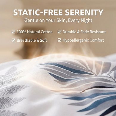 Soft Cotton Duvet Cover Set, 3pc with Leaf Pattern and Pillow Shams