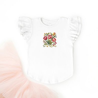 Bloom Tulips - Flutter Sleeve Graphic T-Shirt