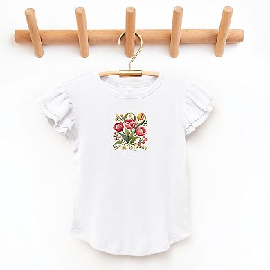 Bloom Tulips - Flutter Sleeve Graphic T-Shirt