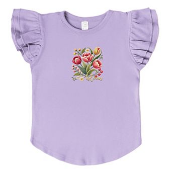 Bloom Tulips - Flutter Sleeve Graphic T-Shirt