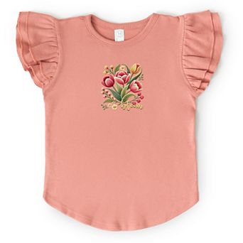 Bloom Tulips - Flutter Sleeve Graphic T-Shirt