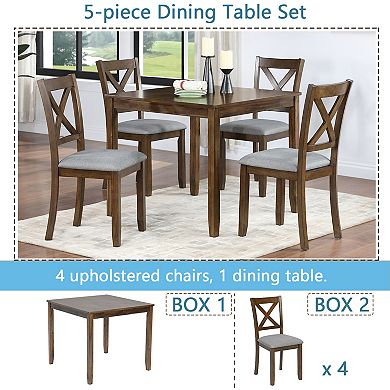 Merax Elegant 5-piece Wooden Dining Table Set with 4 Chairs