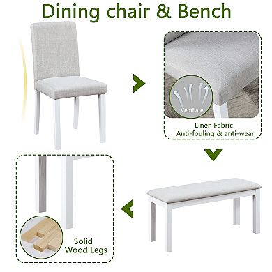 Merax 6 Piece Wooden Dining Table Set, Wooden Dining Table with 4 Upholstered Chairs and Bench