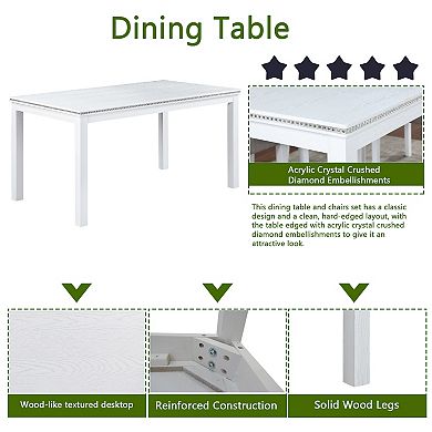 Merax 6 Piece Wooden Dining Table Set, Wooden Dining Table with 4 Upholstered Chairs and Bench