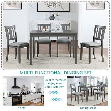 Merax 5 Piece Modern Dining Set, Rectangular Wooden Dining Table with 4 Upholstered Chairs