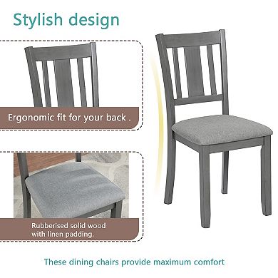 Merax 5 Piece Modern Dining Set, Rectangular Wooden Dining Table with 4 Upholstered Chairs