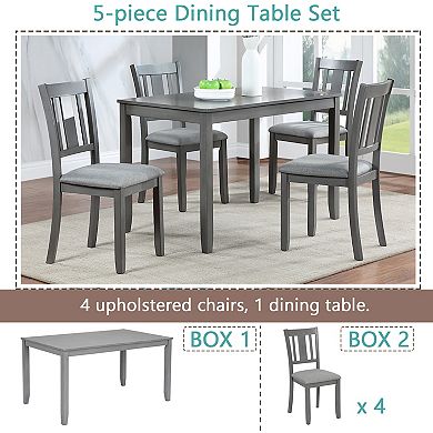 Merax 5 Piece Modern Dining Set, Rectangular Wooden Dining Table with 4 Upholstered Chairs