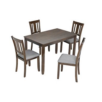 Merax 5 pc Modern Dining Set, Rectangular Wooden Dining Table with 4 Upholstered Chairs