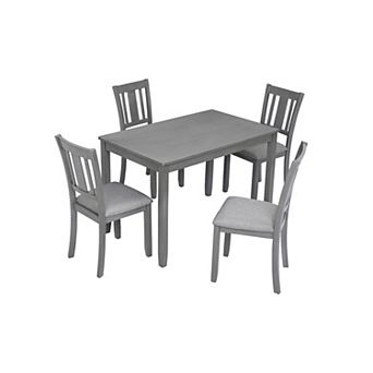 Merax 5 pc Modern Dining Set, Rectangular Wooden Dining Table with 4 Upholstered Chairs