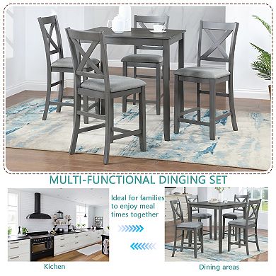 Merax 5-Piece Counter Height Solid Wood Dining Set