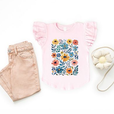 Colorful Daisies and Leaves - Flutter Sleeve Graphic T-Shirt