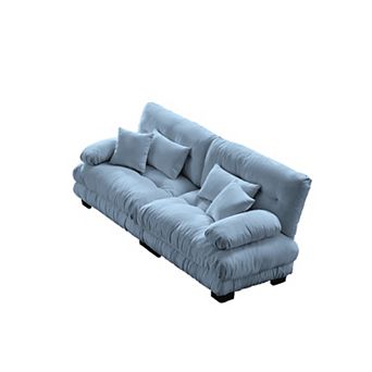 Merax Vintage Chenille Modular Sofa Round Bolster Armrests Cloud Like Seat Loveseats