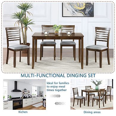 Merax 5 Piece Modern Dining Set, Rectangular Wooden Dining Table with 4 Upholstered Chairs