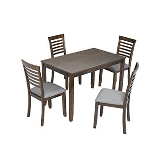 Merax 5 pc Modern Dining Set, Rectangular Wooden Dining Table with 4 Upholstered Chairs