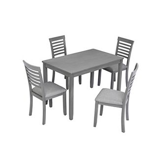 Merax 5 pc Modern Dining Set, Rectangular Wooden Dining Table with 4 Upholstered Chairs