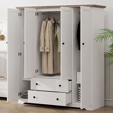 Merax 4 Door Wardrobe Armoire Closet with 2 Drawers