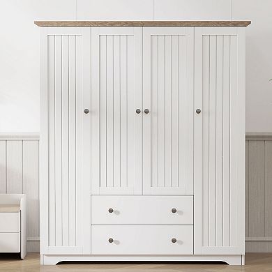 Merax 4 Door Wardrobe Armoire Closet with 2 Drawers