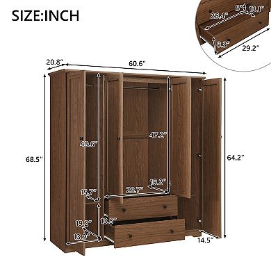Merax 4 Door Wardrobe Armoire Closet with 2 Drawers