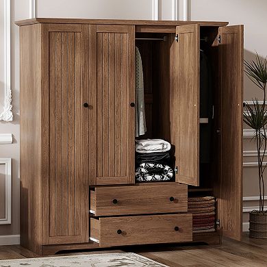 Merax 4 Door Wardrobe Armoire Closet with 2 Drawers