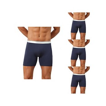 4 Packs Stretch Waistband Boxer Brief for Men's Comfortable Above Knee Solid Underwear