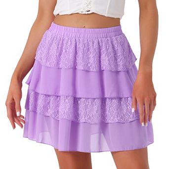 Women's Summer Cute Ruffled A-Line Lace Mini Tiered Skirt